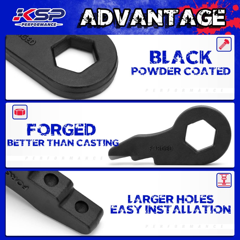 KSP PERFORMANCE KSP 1-3" Torsion Bar Key For Silverado Sierra 1500HD 2500HD 3500HD, Forged Steel Suspension Lift Kits Compatible With Chevrolet GMC Yukon XL Avalanche 8 Lug Trucks, 2pcs 1-3in Adjustable Leveling Kit - Image 3